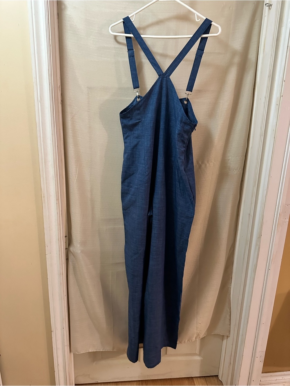 CHICME Blue Wide Leg Overall Jumpsuit Adjustable Strap Pocket Romper Medium - Picture 7 of 8